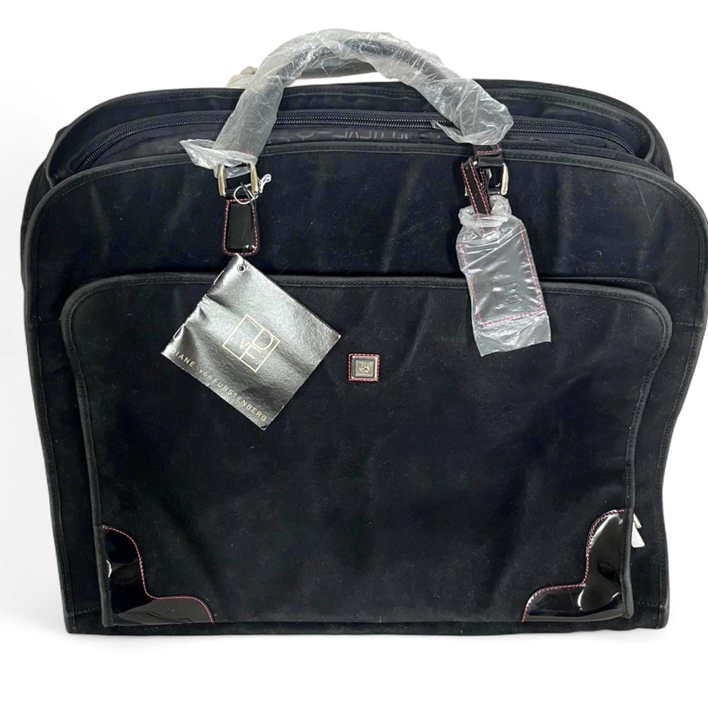 Diane Von Furstenberg Garment Bag luggage in Black pink NWT large suede canvas